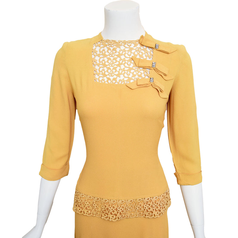 1940s Golden Rayon Dress Set