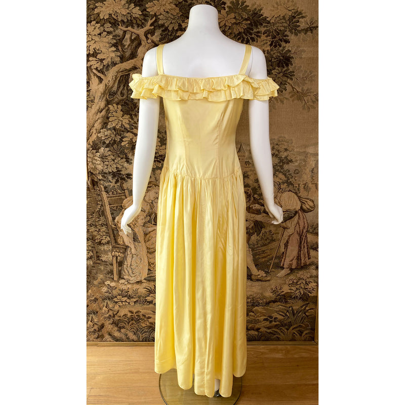 1940s Daffodil Yellow Ruffled Maxi Dress